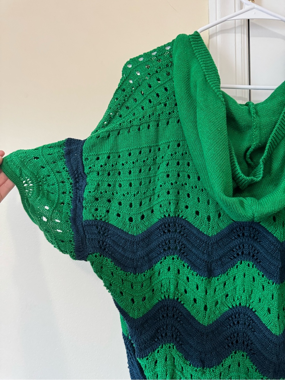 Anthropologie Green & Navy Chevron Hooded Knit Cover-Up - Picture 6 of 9